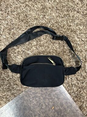 Men's Black Belt Bag with Gold Hardware